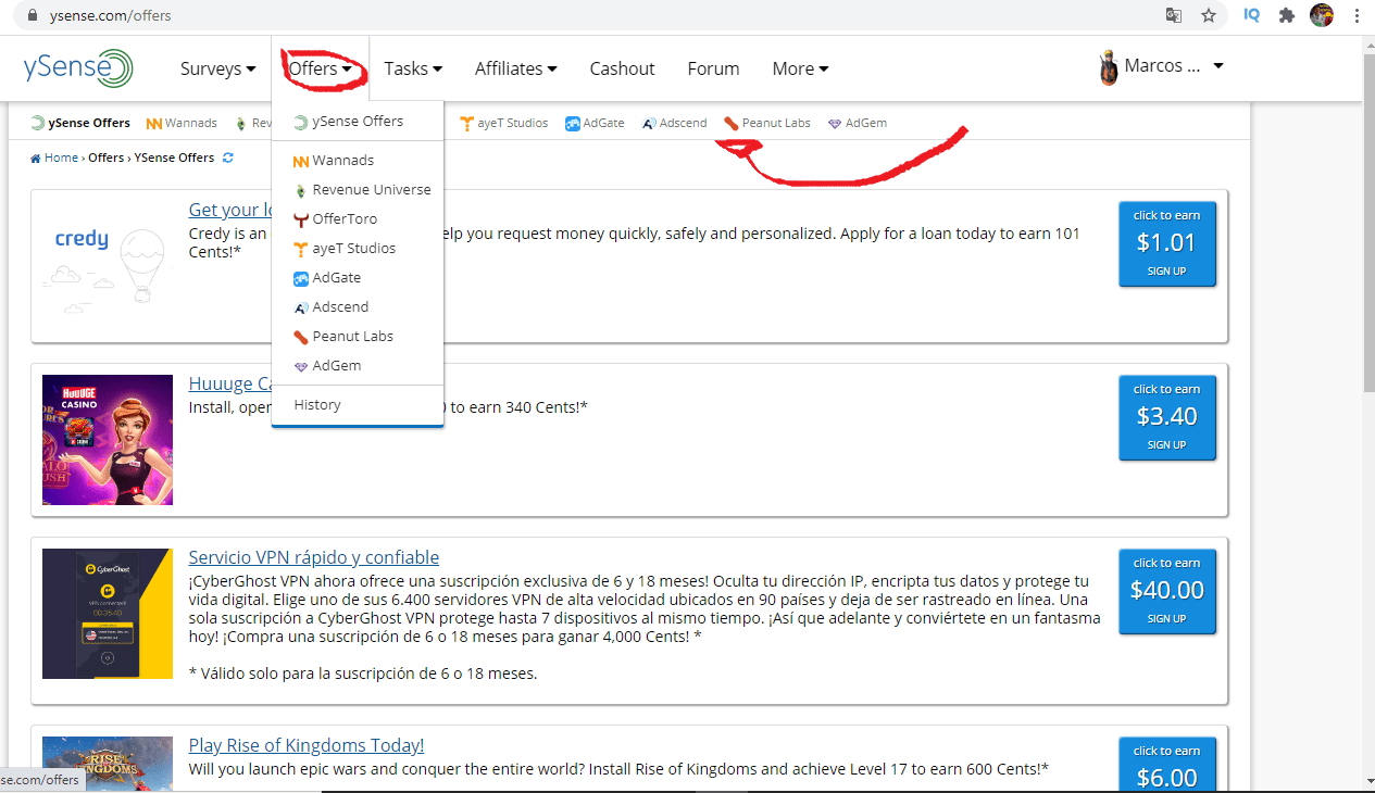 Gana Dinero Con Ofertas (Offers) Ysense