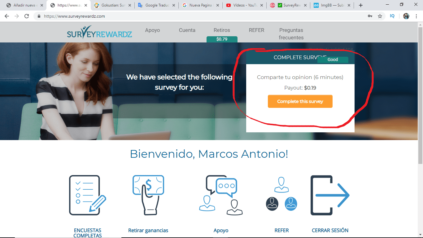 como completar encuestas en surveyrewardz