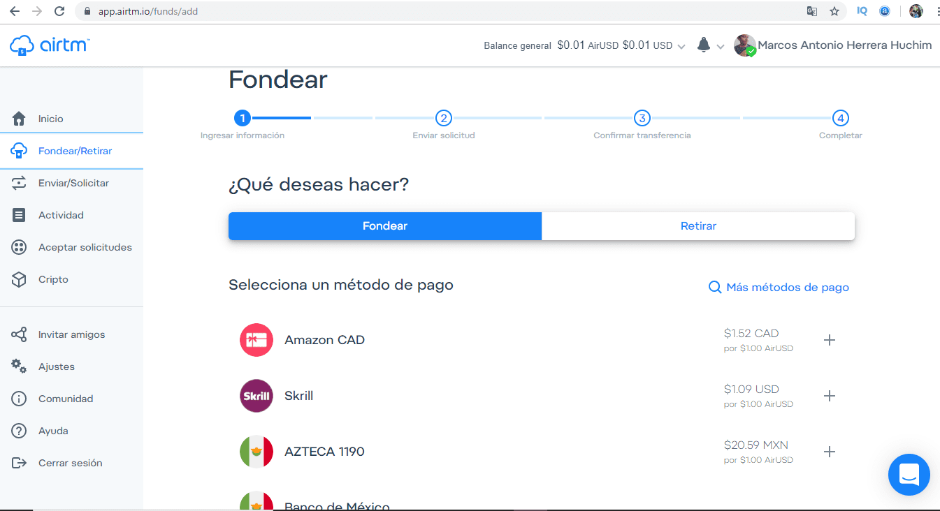 airtm como fondear y retirar