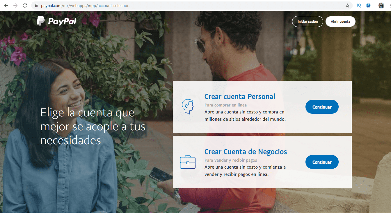 registrarnos en paypal