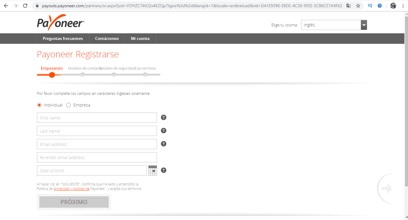 registrarse en payoneer