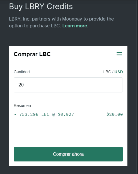 como comprar lbc en lbry