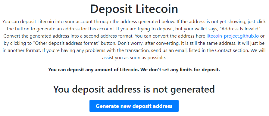 deposit litecoin