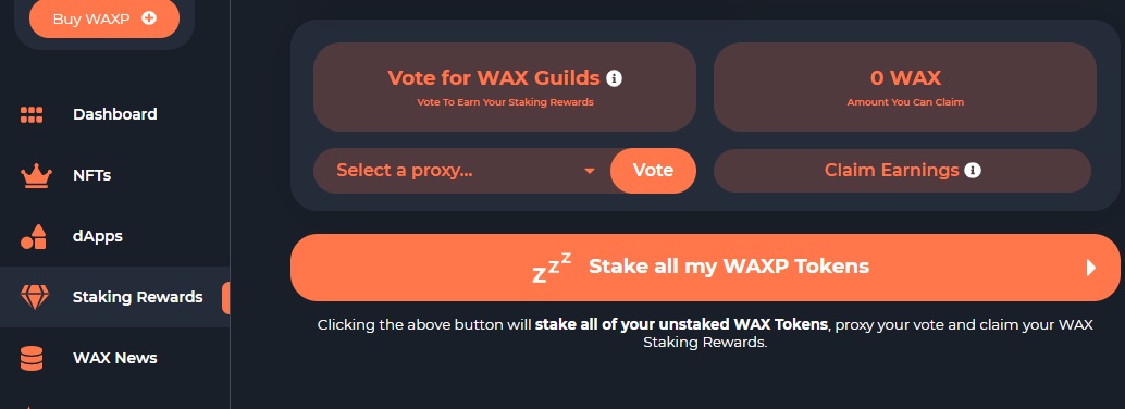 wax wallet staking rewards