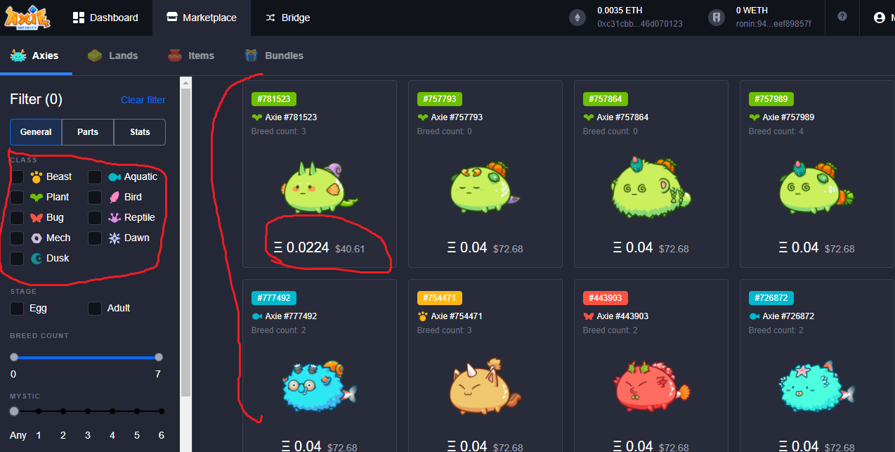 axie infinity comprar criaturas axies