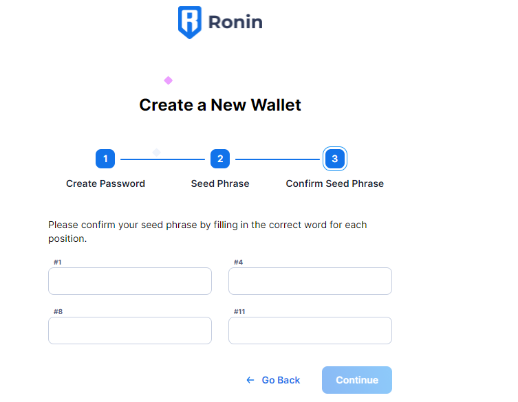 ronin wallet 3 confirmar llaves