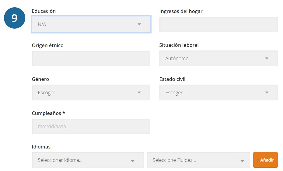 Intellifluence datos del ingreso personal y idiomas