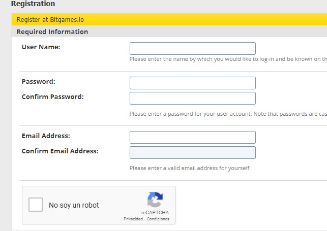 como registrarse bitgames