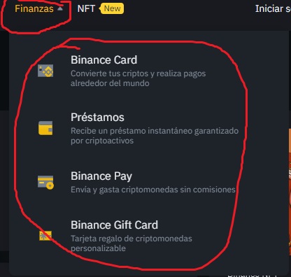 finanzas binance secciones